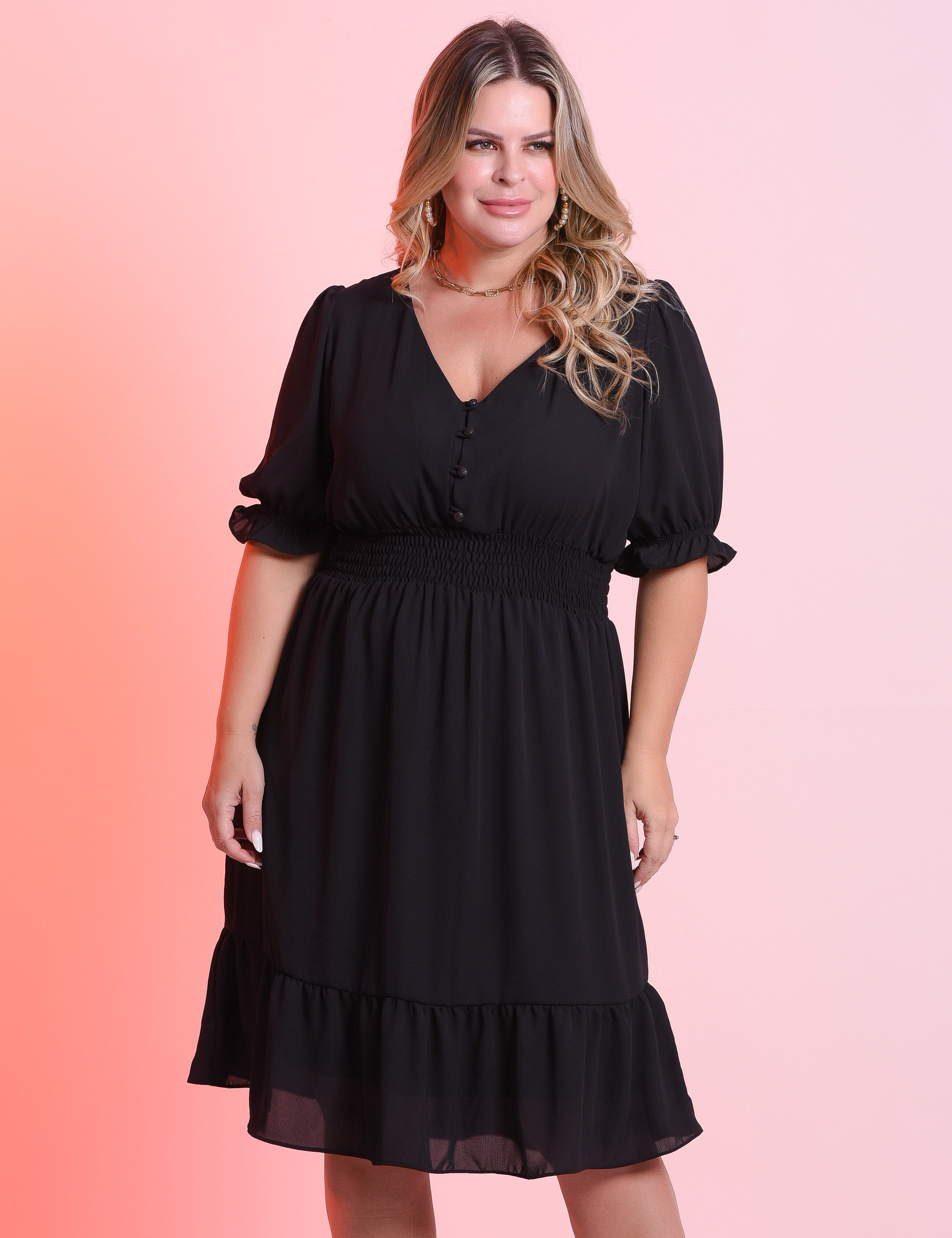 Vestido Curto Crepe Preto