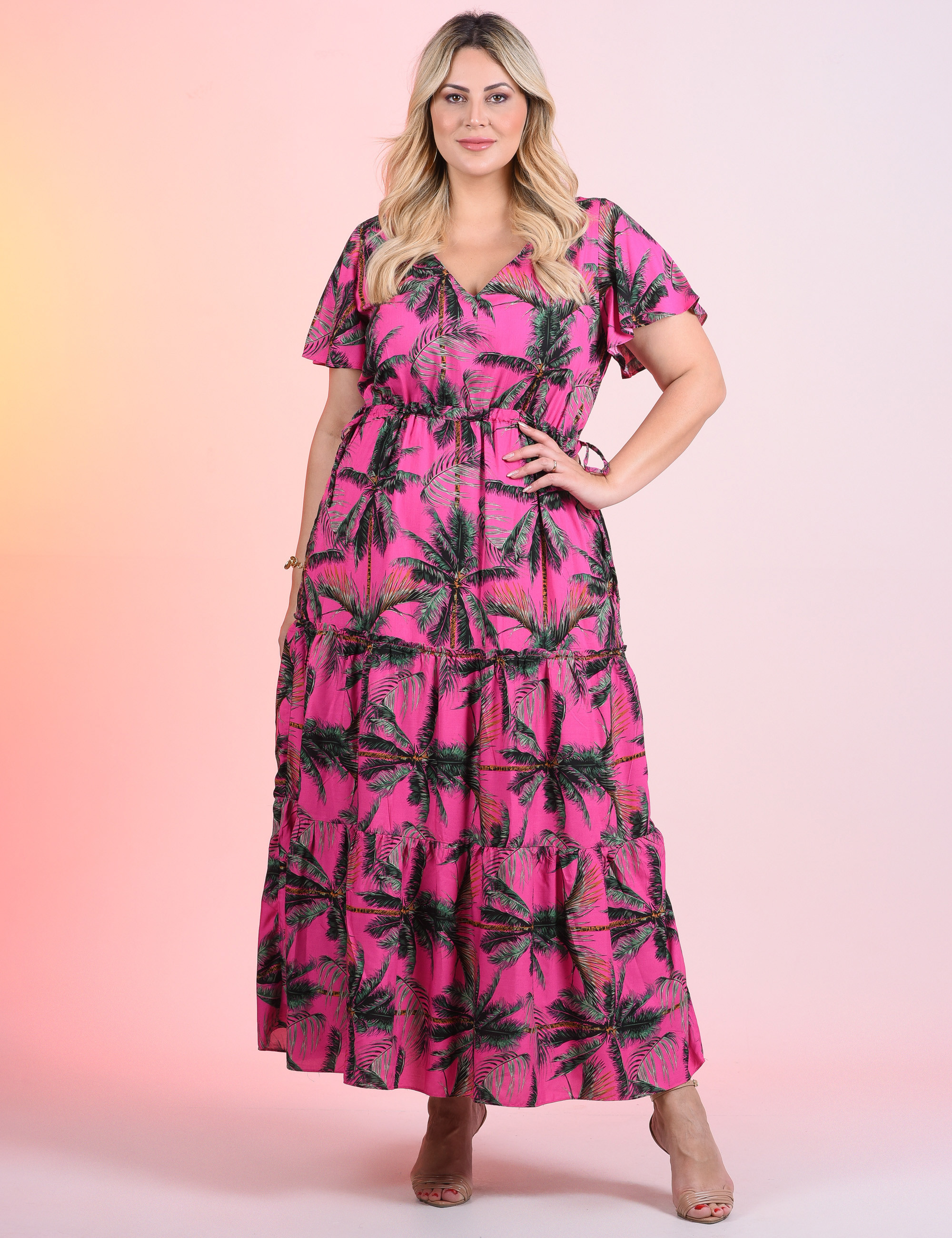Vestido Longo Viscose Rosa