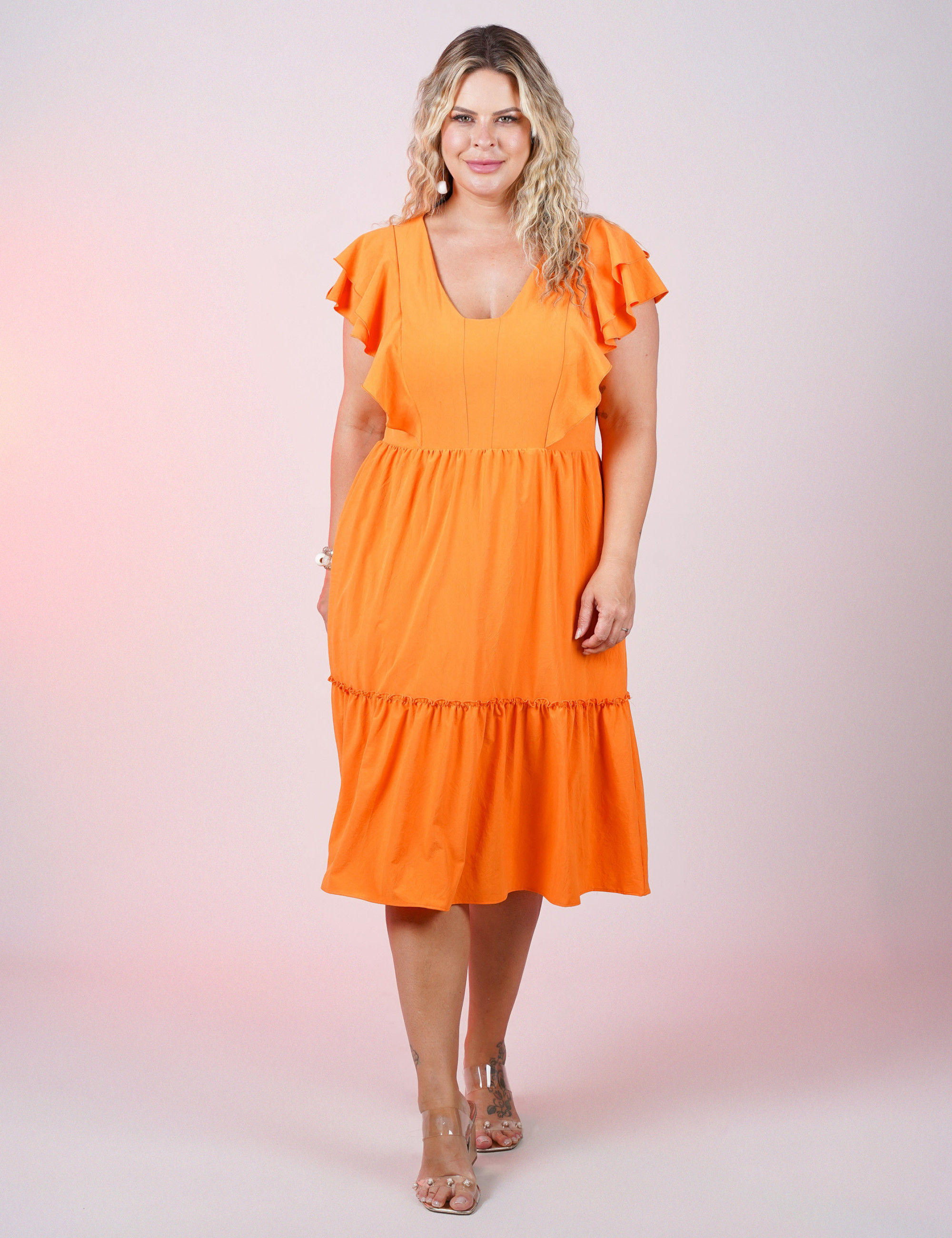 Vestido Curto Liso Laranja