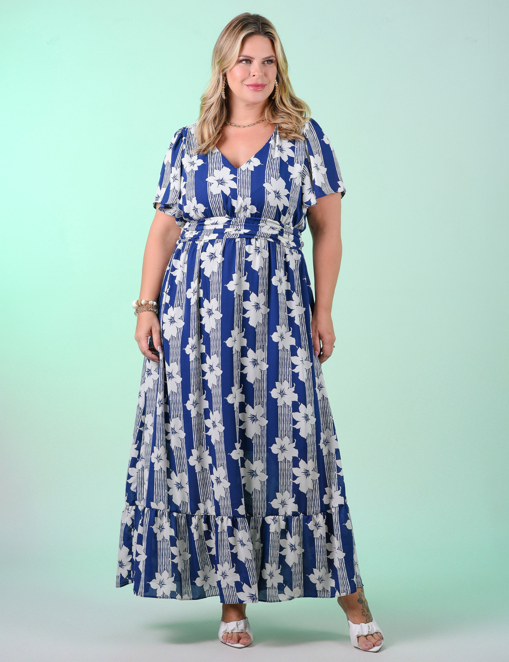 Vestido Longo Crepe Marinho
