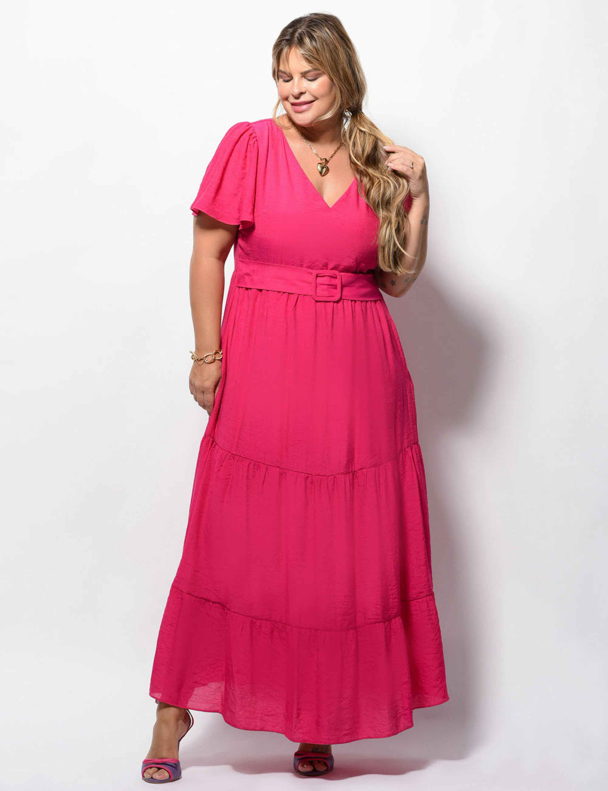 Vestido Longo Poliviscosse Liso Pink