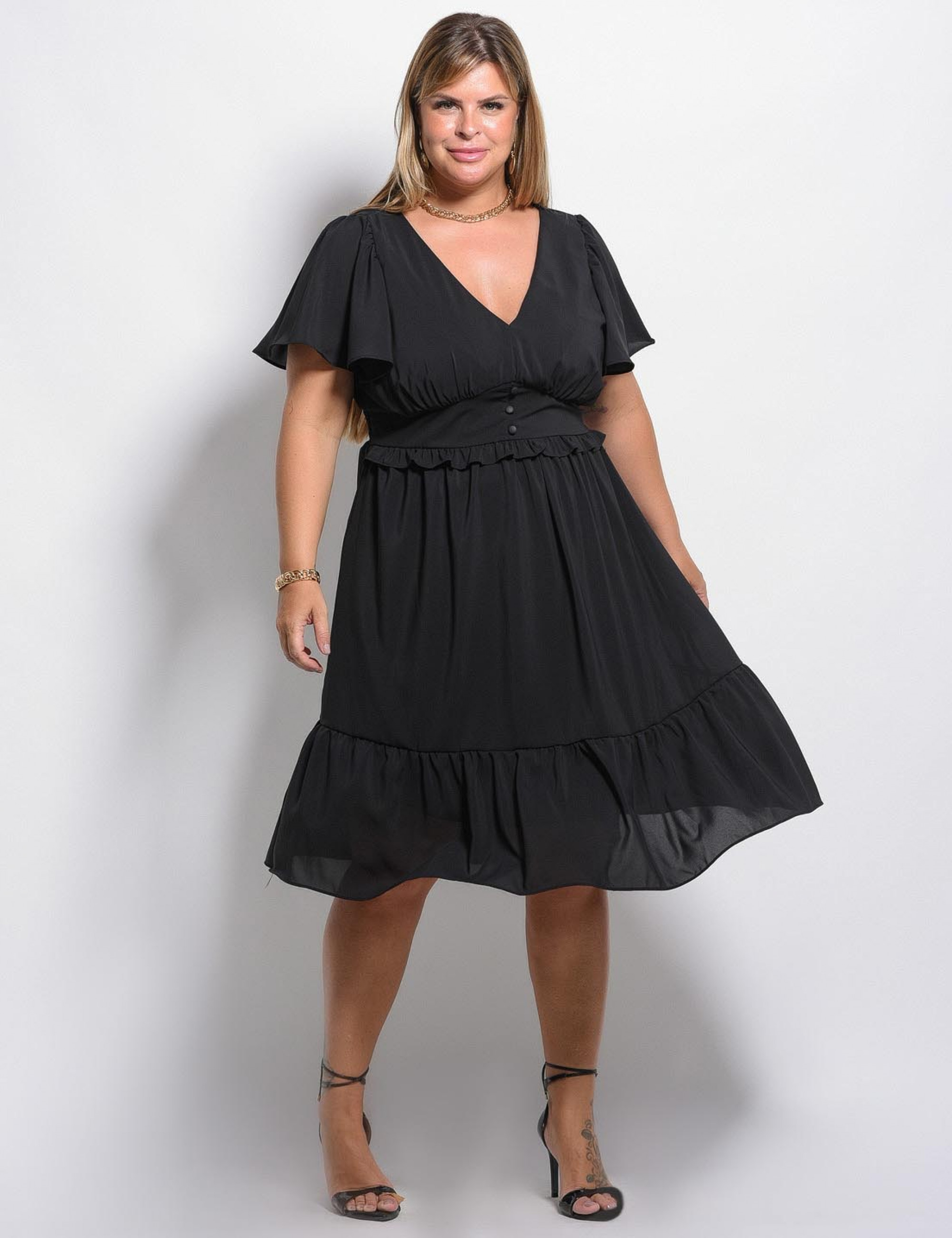 Vestido Curto Chiffon Liso Preto