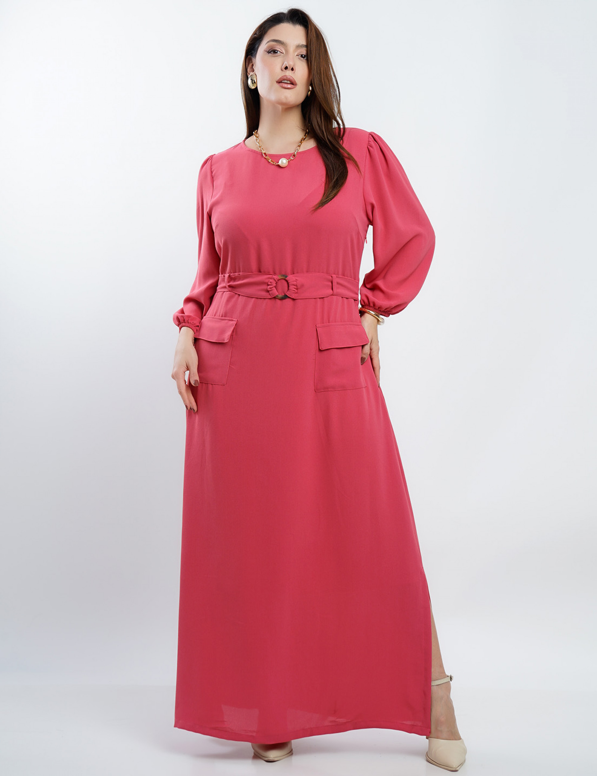 Vestido Longo Alfaiataria Com Cinto Rosa