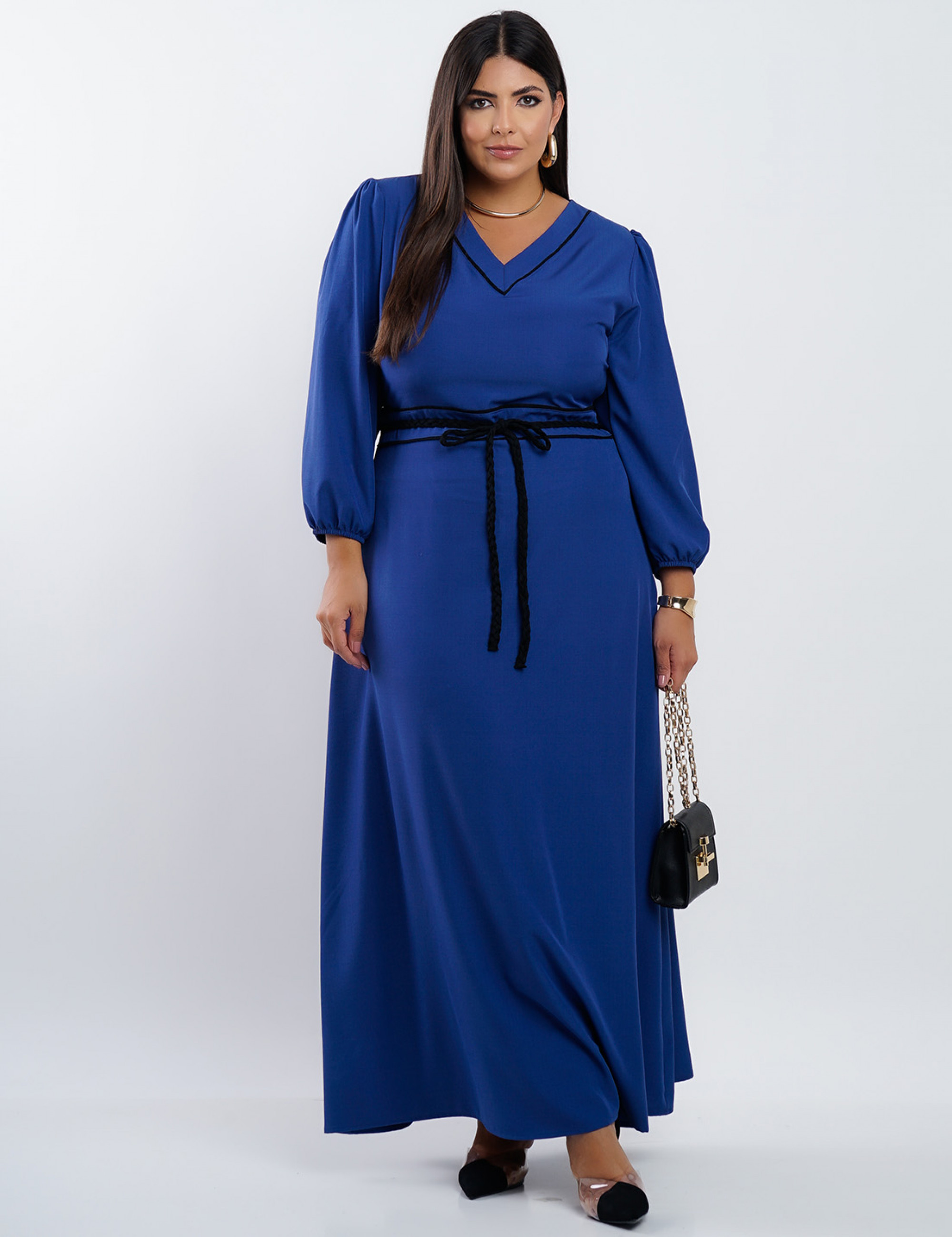 Vestido Longo Com Cinto Transpassado Marinho