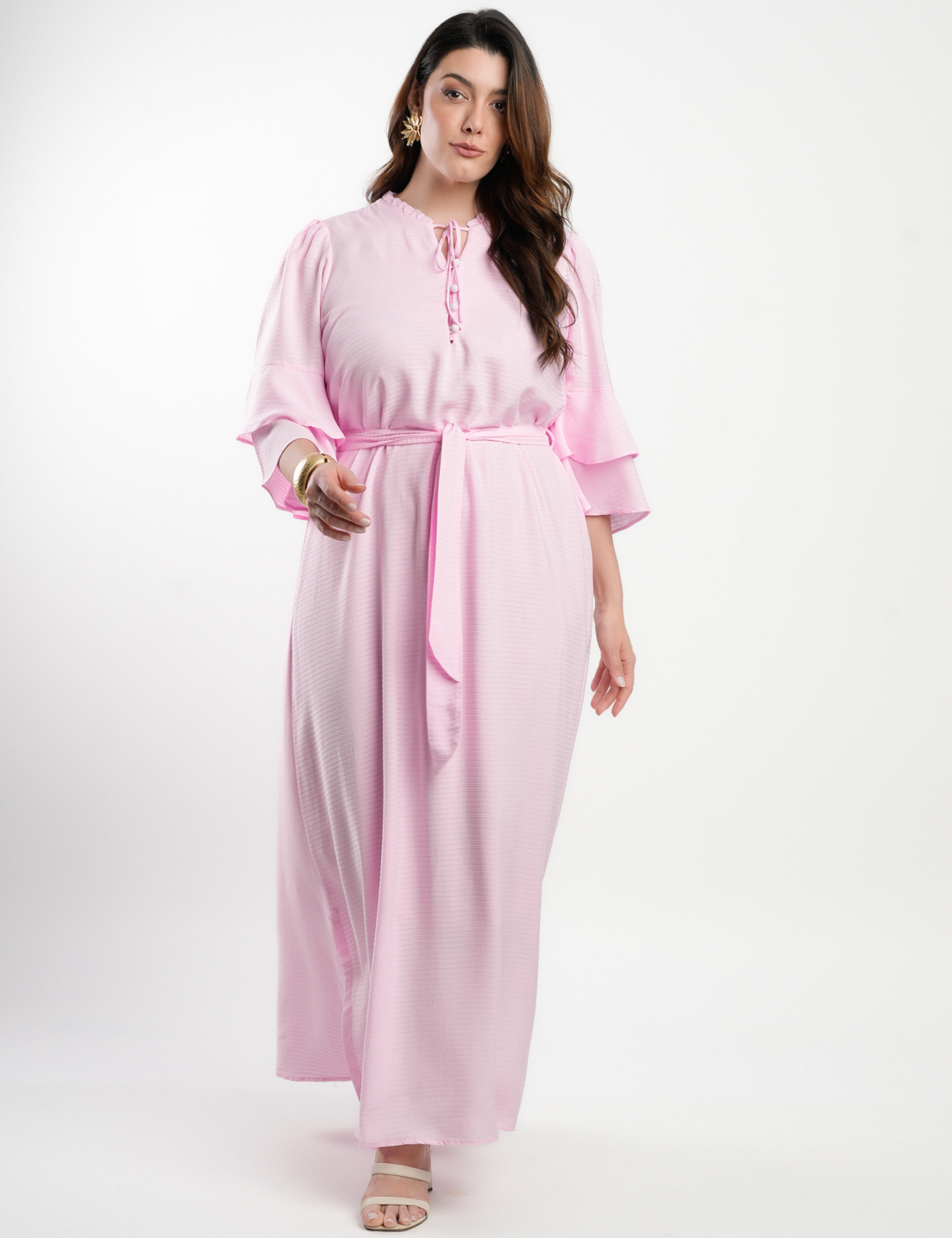 Vestido Longo Viscose Com Textura Rosa