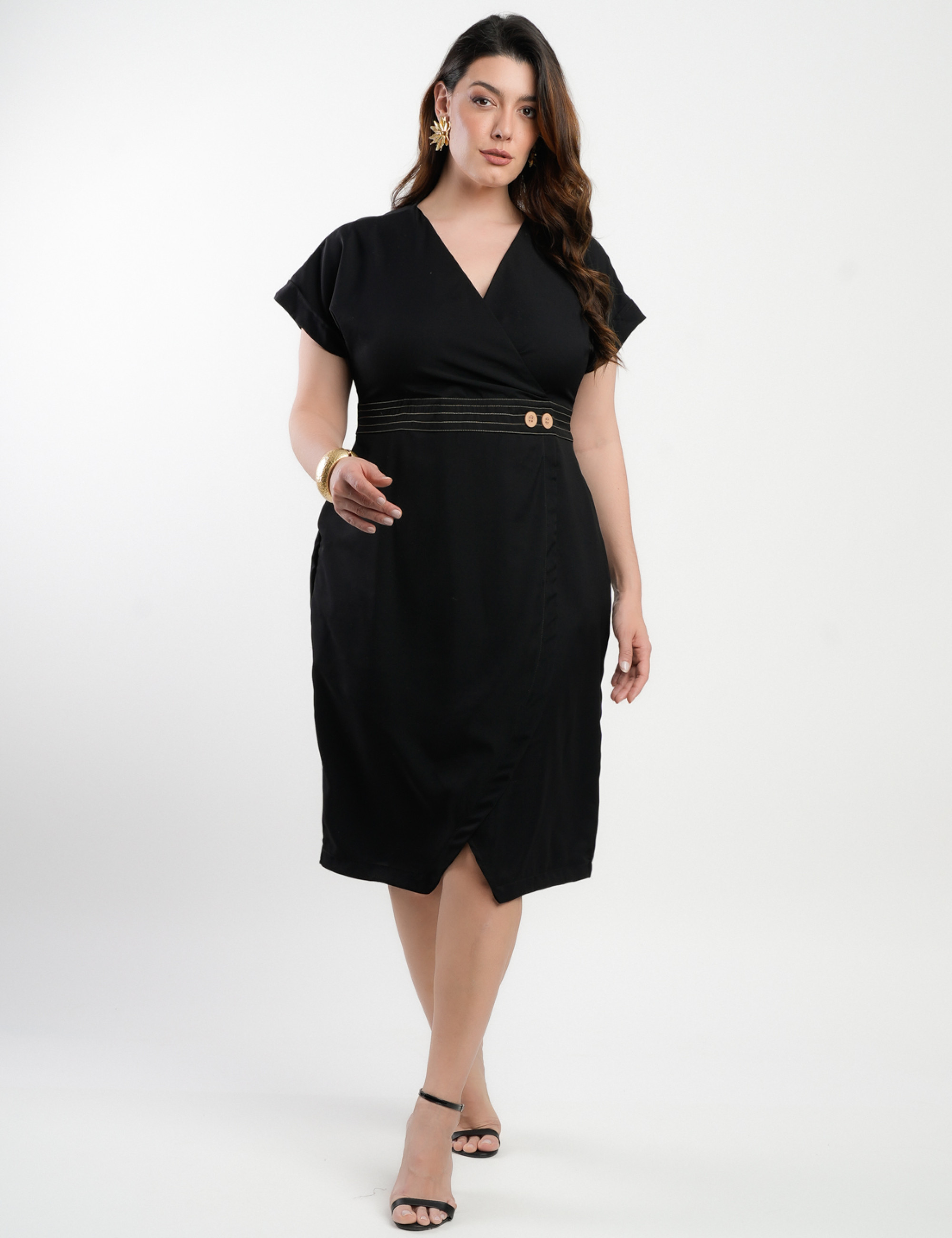 Vestido Midi Tubinho Alfaiataria Twill Preto