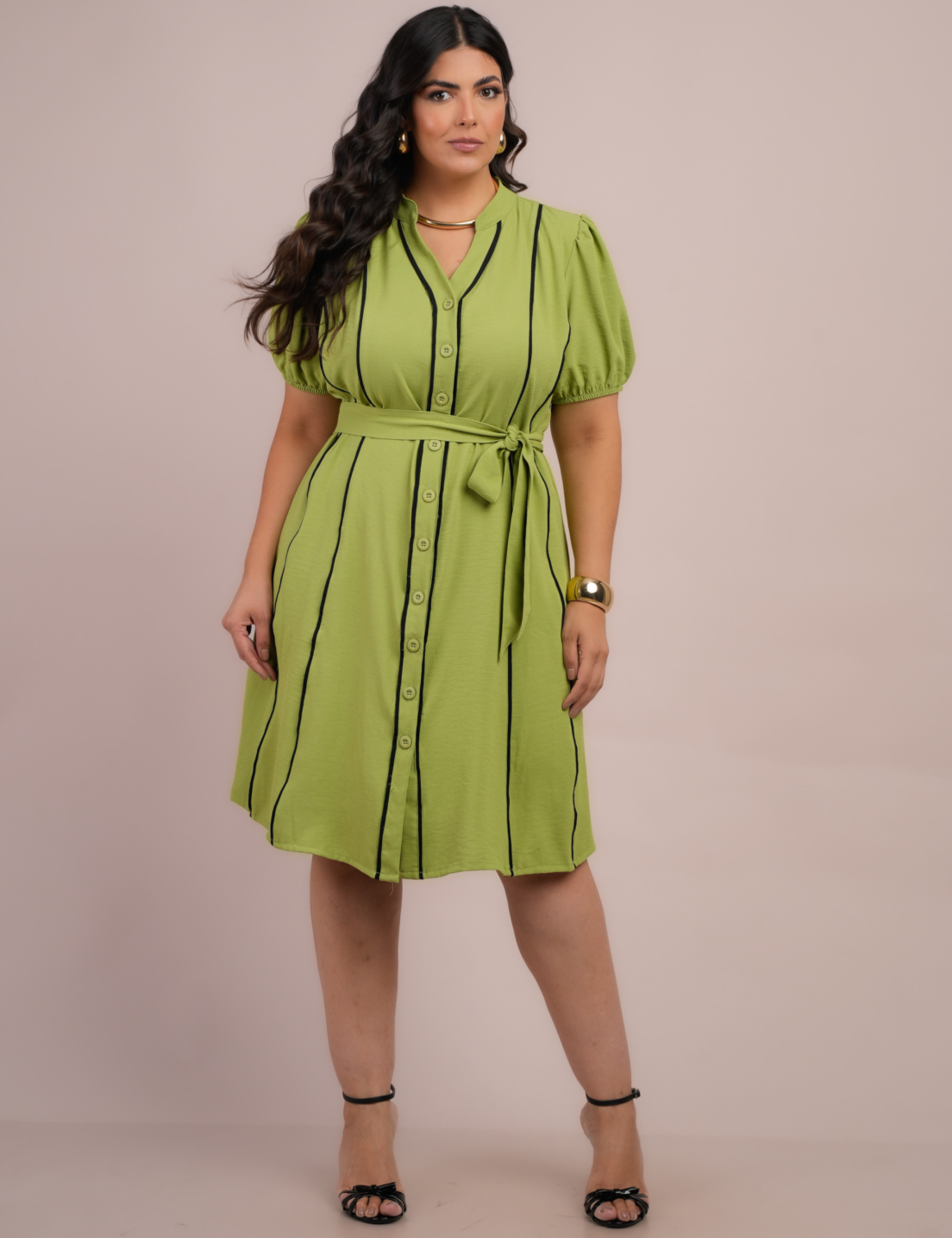 Vestido Curto Alfaiataria Chemise Com Vivo Verde 