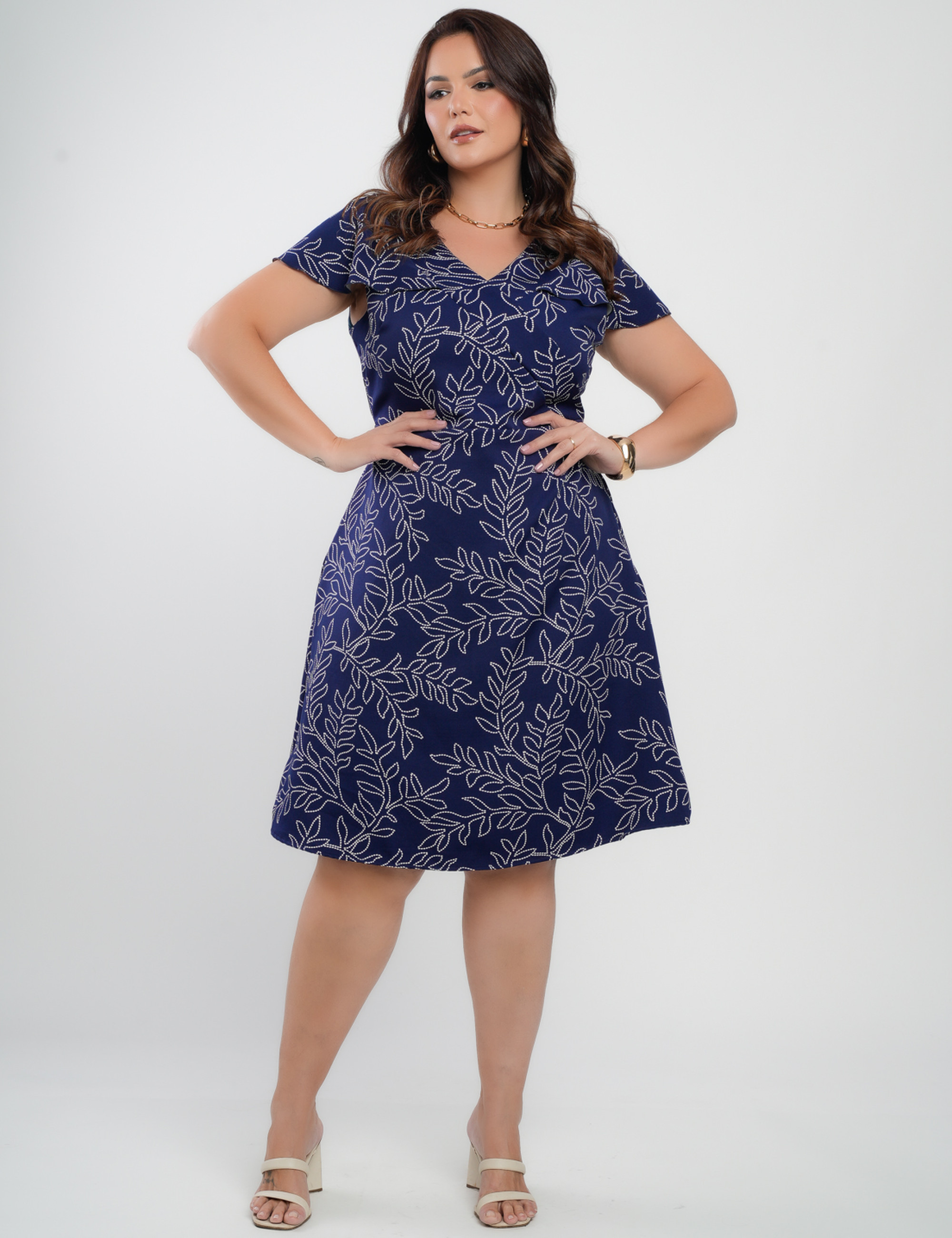 Vestido Curto Alfaiataria Estampado Marinho 
