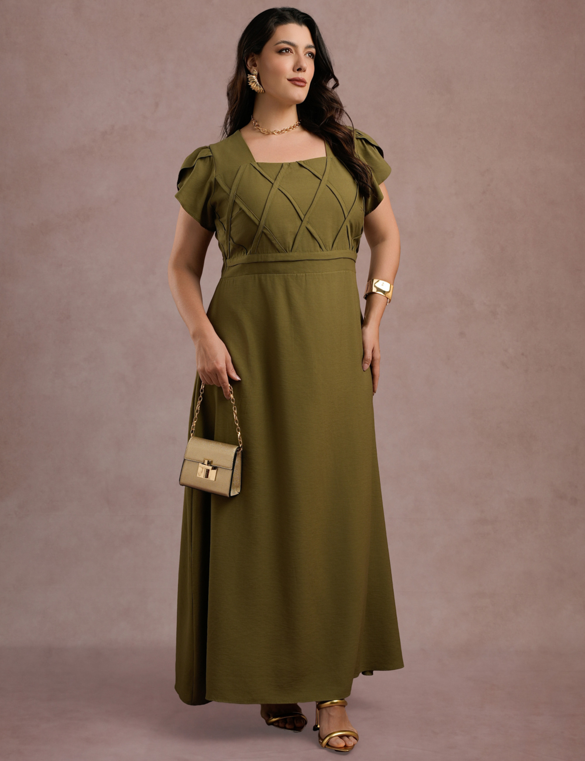Vestido longo Cruzado Na Blusa Musgo