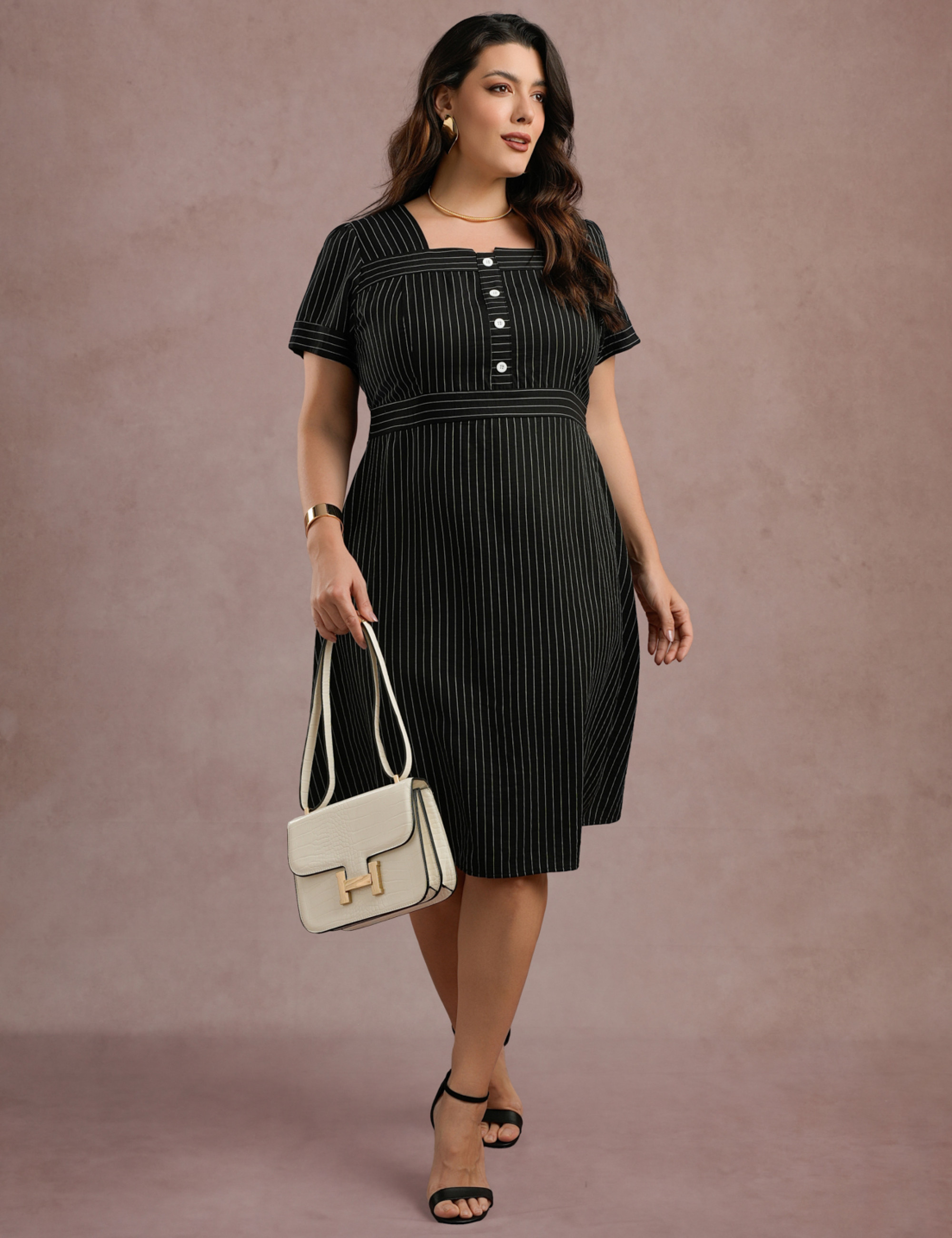 Vestido Midi Risca De Giz Preto