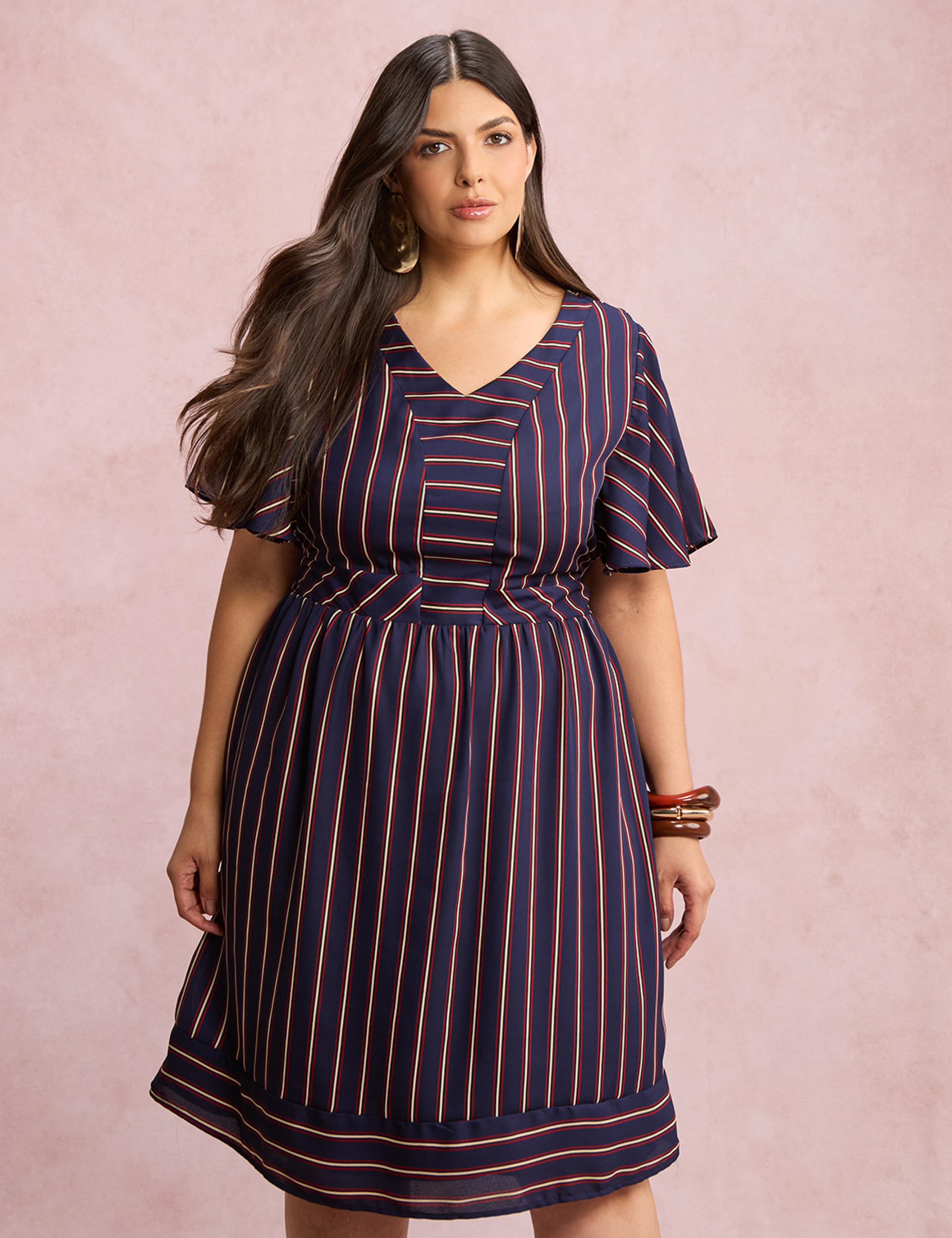 Vestido Midi Listrado Marinho
