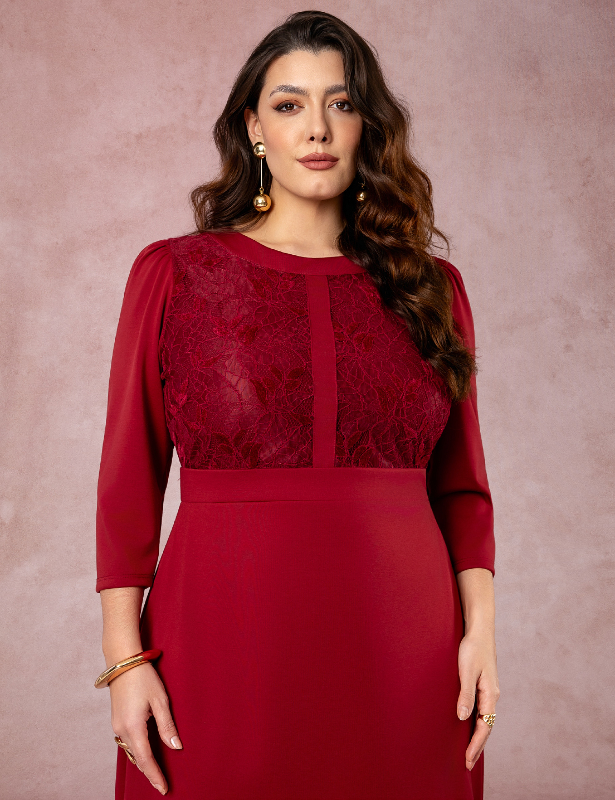 Vestido Midi Pontoroma Com Renda Vinho 