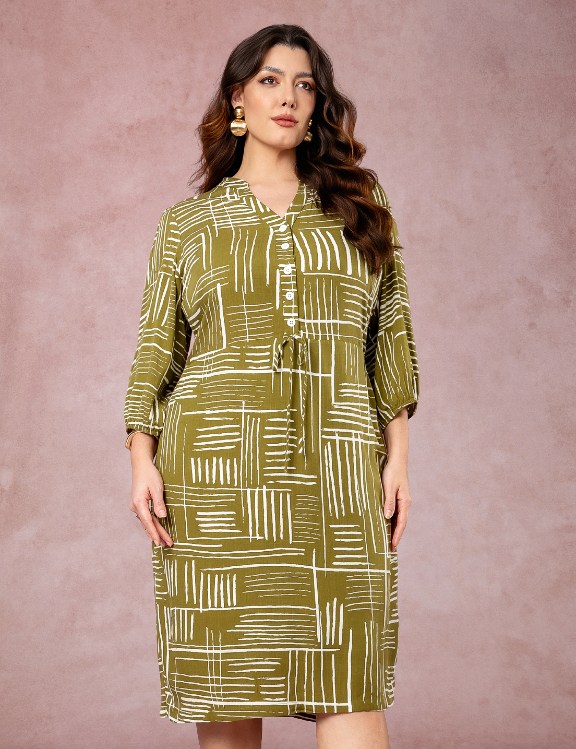 Vestido Midi Estampado Chemise Verde 