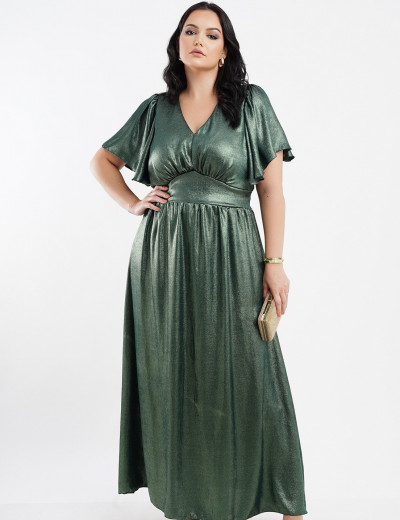 Vestido Longo Crepe Dunas Foil Verde 