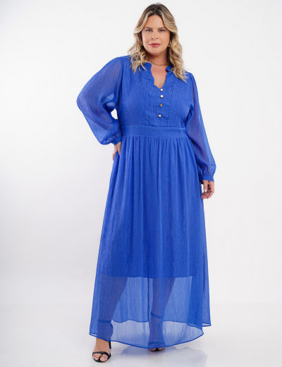 Vestido Longo Chiffon Yoryu Lurex Azul