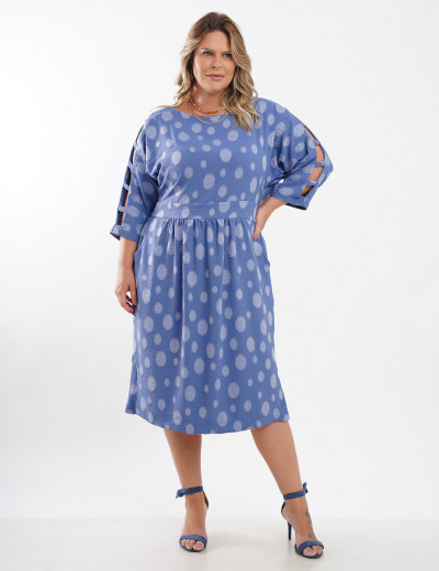 Vestido Curto Crepe Textura Poá Azul