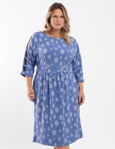 Vestido Curto Crepe Textura Poá Azul