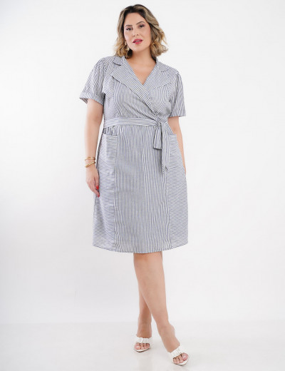 Vestido Curto Com Lurex Listrado Marinho