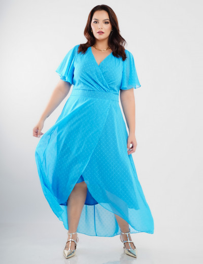 Vestido Longo Chiffon Com Lurex Azul