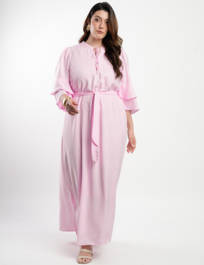 Vestido Longo Viscose Com Textura Rosa