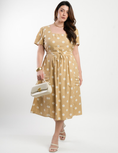Vestido Midi Viscolinho Poá Marrom 