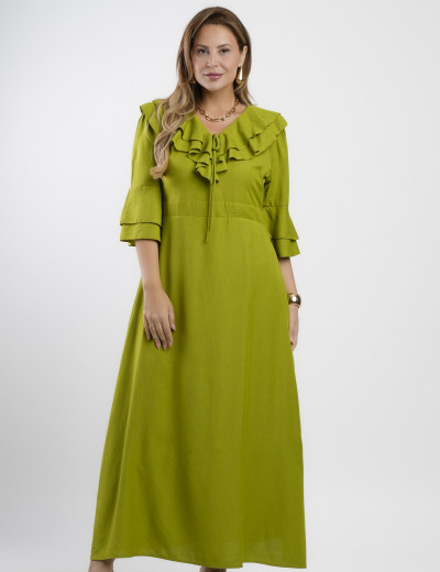 Vestido Longo Poliviscose Com Babado Verde