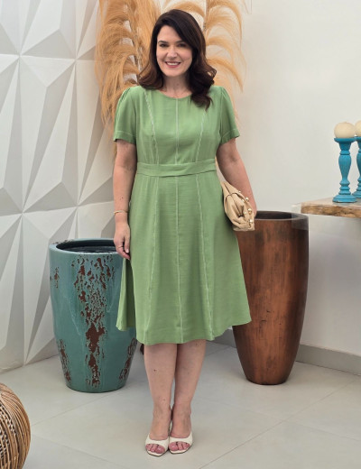 Vestido Curto Alfaiataria Pespontos Verde 