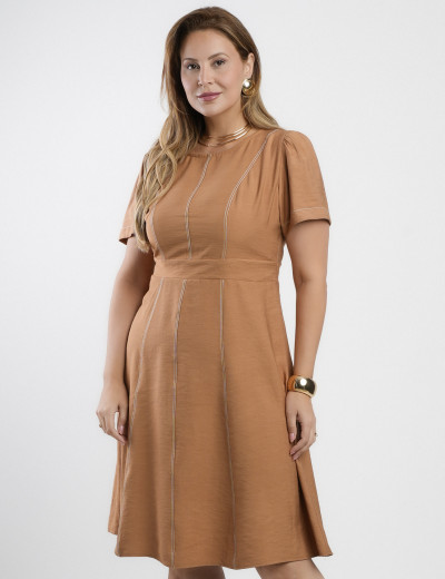 Vestido Curto Alfaiataria Pespontos Marrom