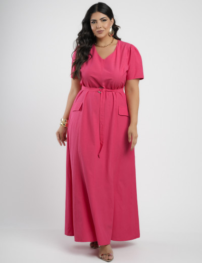Vestido longo Viscose algodão Com Cinto Pink