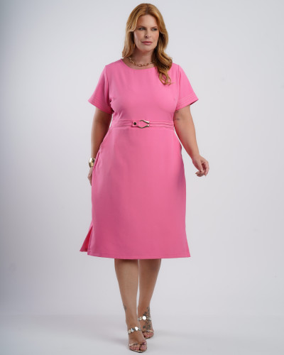 Vestido Midi Alfaiataria Com Fivela Rosa