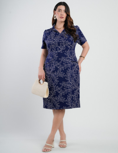 Vestido Curto Alfaiataria Estampado Tubinho Azul