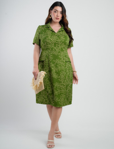 Vestido Curto Alfaiataria Estampado Tubinho Verde 