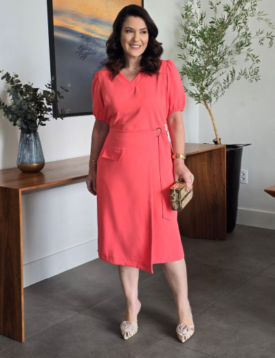 Vestido Midi Two Way Amarração Com Argola Salmão
