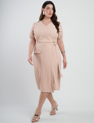 Vestido Midi Two Way Amarração Com Argola Bege 