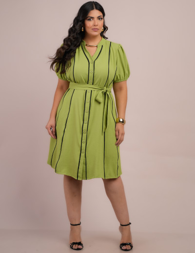 Vestido Curto Alfaiataria Chemise Com Vivo Verde 