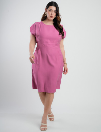 Vestido Midi Alfaiataria Com Pespontos Rosa