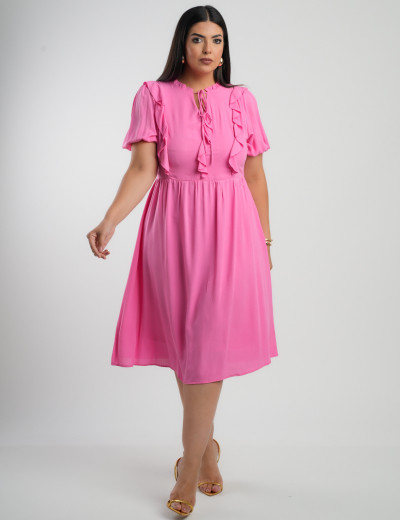 Vestido Midi Viscose Com Textura Rosa