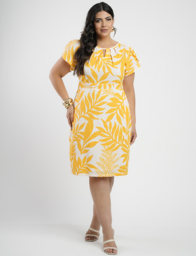 Vestido Midi Linho Estampado Amarelo