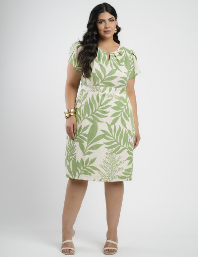 Vestido Midi Linho Estampado Verde 