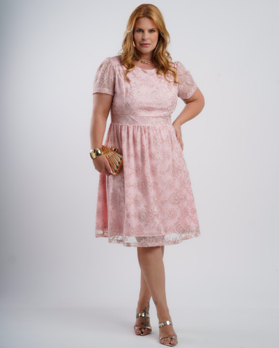 Vestido Midi Tule Com Bordado Rosa