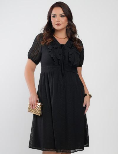 Vestido Midi Chiffon Com Textura Preto