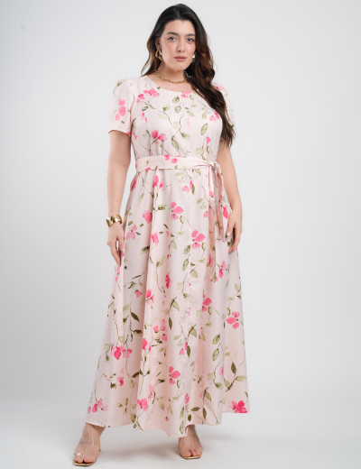 Vestido Longo Twill Estampa Floral Rosè 