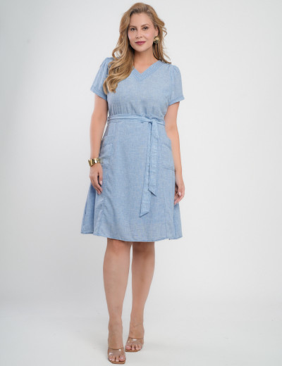 Vestido Midi Limen Com Pesponto Azul