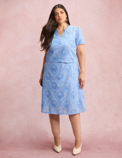 Vestido Midi Lasie Algodão Com Botão Azul