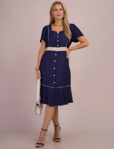 Vestido Midi Bicolor Marinho
