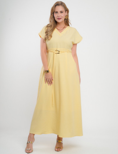 Vestido Longo Jaquard Com Fivela Amarelo
