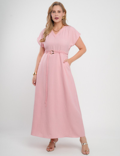 Vestido Longo Jaquard Com Fivela Rosa