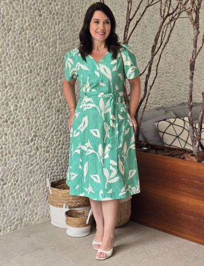 Vestido Midi Alfaiataria Estampado Verde 