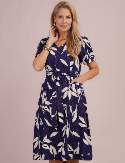 Vestido Midi Alfaiataria Estampado Marinho