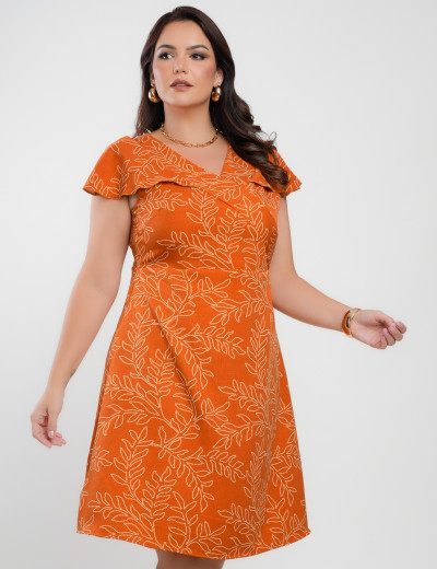 Vestido Curto Alfaiataria Estampado Laranja 